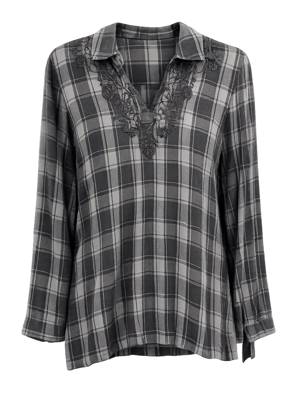 J. Jill Gray Plaid Embroidered V-Neck Tunic